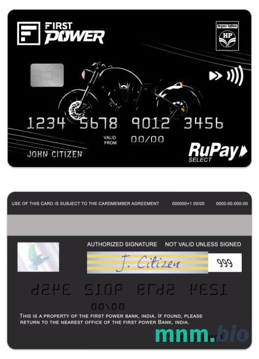 India IDFC First Power RuPay credit karta przykład w formacie PSD